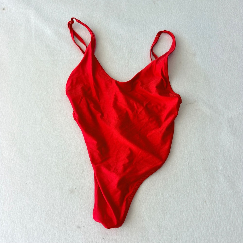 RELLECIGA Women's XL Red One Piece Thong Swimsuit High Cut Adjustable Straps